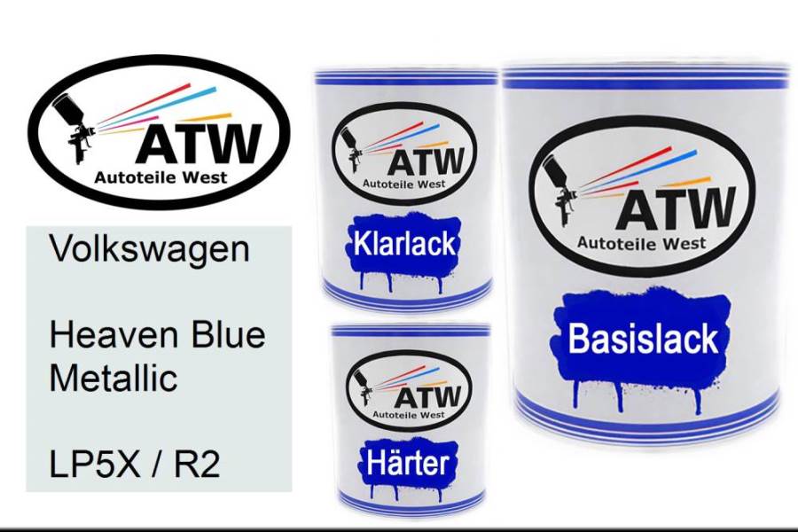 Volkswagen, Heaven Blue Metallic, LP5X / R2: 1L Lackdose + 1L Klarlack + 500ml Härter - Set, von ATW Autoteile West.